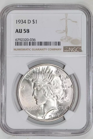 1934-D PEACE DOLLAR NGC AU58 Cover