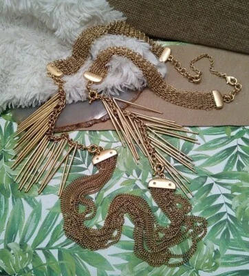 Collar CABI RIVERA Usado #2110 Tono Dorado Espiga Larga, Sin Firmar, ¡Cadena de Malla! Foto 1 de 4