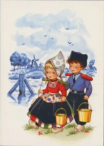 Little Dutch Children Carry Water Pails Wooden Shoes Postcard 4x6 10039.3 - Picture 1 of 7