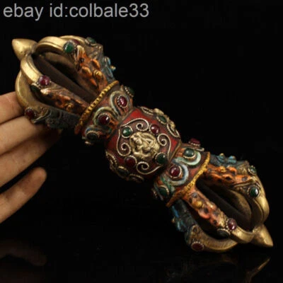 Тибетская бронза позолоченная инкрустация бирюзовый драгоценный камень ваджра дордже пхурпа экзорцизм талисман факи - Изображение 1 из 4