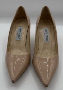 Jimmy Choo Patent Leather Size 39.5 Beige Stiletto Pointed Toe Heel - Picture 1 of 15