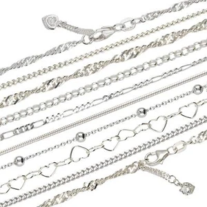 PULSERA PLATA 925 Brazalete o CADENA PARA PIES Tobillera con y sin CORAZÓN Charm - Imagen 1 de 17