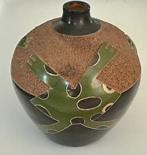 Vintage Nicaragua Studio Art Clay Pottery Frog Vase Pot Etched Signed Lopez NICE