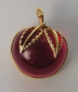 Vintage 1960's Sarah Coventry Gold Toned Red Jelly Belly Apple Pin 1-3/8"x1-1/8" - Picture 1 of 6