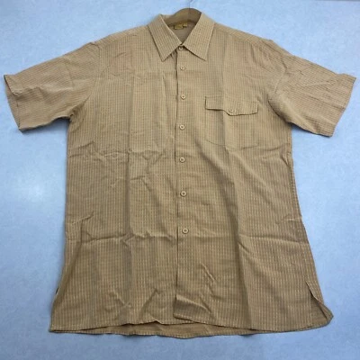 Camisa havaiana masculina Tulliano grande botão para cima 100% seda acampamento manga curta bronzeada - Imagem 1 de 4