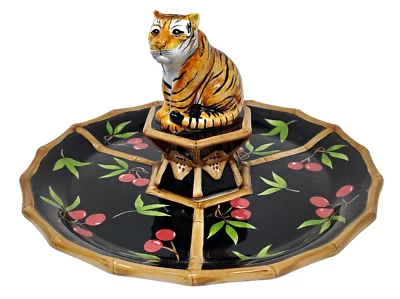 Zrike Bamboo Forest Tiger Crudite Tray Serving Plate Cherry Jungle Safari Decor - Image 1 of 4