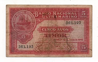 PORTUGAL PORTUGUESE TIMOR 5 AVOS 1940 PICK 12 LOOK SCANS - Image 1 of 2