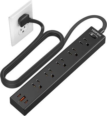 Flat Plug Power Strip, 6 Ft Ultra Thin Extension Cord, Surge Protector with 5 Ou - Image 1 of 4
