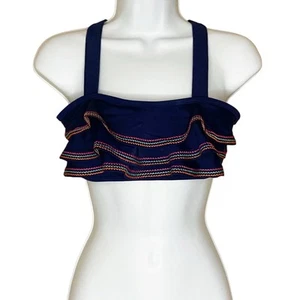 Land's End Girls Ruffle Flounce Bikini Top Navy Embroidered Cross Back Size 16 - Picture 1 of 18