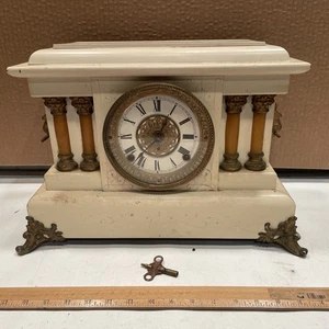 Antique Vintage Seth Thomas Mantle Clock 4 Pillars Lion Handles parts or repair - Picture 1 of 8