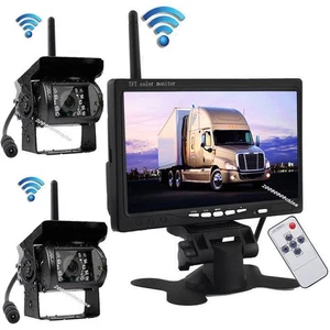 Digital Wireless 7" Monitor Dual Rear View Backup Cameras for Truck Trailer RVs - Picture 1 of 24