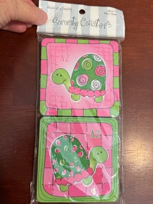 DELTA ZETA  Turtle  Pink and Green Coasters. set of 4 Brand New, never opened! - Image 1 of 4