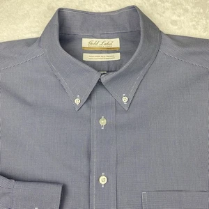 Roundtree & Yorke Gold Label Mens Dress Shirt 17.5-35 Blue Microcheck No Iron - Picture 1 of 8