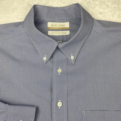 Roundtree & Yorke Gold Label Mens Dress Shirt 17.5-35 Blue Microcheck No Iron - Image 1 of 4