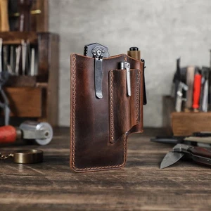 Bolsa de almacenamiento de herramientas tácticas EDC de cuero genuino funda de herramientas multifunción - Imagen 1 de 15