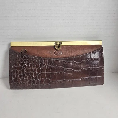 Cartera sin asas Buxton Designer marrón cocodrilo bronce metal cierre deslizable acordeón Foto 1 de 4
