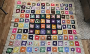 Vintage Granny Square Crochet Knit Afghan Throw Blanket Multicolor Heavy 60 X 67 - Picture 1 of 8