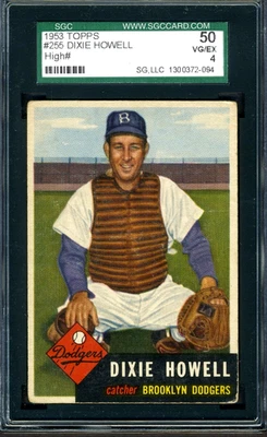 1953 Topps #255 Dixie Howell SGC 4 VG-EX *Brooklyn Dodgers* - Image 1 of 2