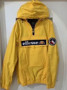Ellesse Yellow Pullover Windbreaker Jacket Size M | Hooded 1/4 Zip Raincoat - Picture 1 of 4