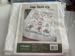 Herrschners 12 Twelve Days of Christmas Stamped Cross Stitch Lap Quilt Kit 34x43 - Picture 1 of 3