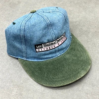 Vintage 90s Lee Jeans National Denim Day Strapback Hat RARE Suede Dad Cap Skater - Image 1 of 4