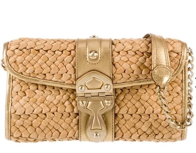 Michael Kors багет солома плетеная наплечная сумка цепочка ремень сумочки золотой фурнитуры - Изображение 1 из 4