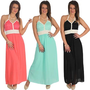 Kleid Maxi Spitze Kordel Blume Partykleid Sommer Strand Neckholder 34 36 38 - Bild 1 von 6