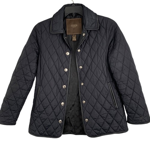 XS Coach Nylon Maglione Giacca Trapunta Snap XS GUC Tasche Leggero