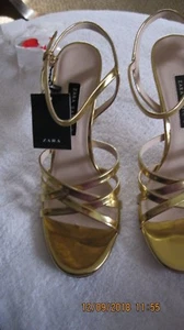 ZARA BASIC TALLA 9 MUJER ELEGANTE ORO TACÓN ALTO NUEVO CON ETIQUETAS ¡BIEN HECHO!!¡! - Imagen 1 de 6