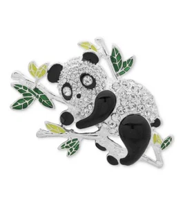 $28 Anne Klein Silver-Tone Pavé Crystal Panda Pin V3 - Picture 1 of 1