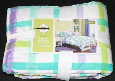 Circo Purple Plaid Twin Quilt Set 2 pc girls bedding purple green new #901 - Image 1 of 4