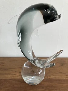 Handarbeit Murano Italien rauchgrau Glas springender Delfin Figur - Bild 1 von 11