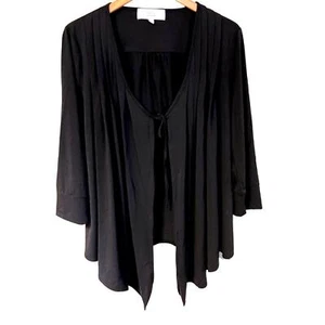 Elizabeth and James Cardigan Jacket Large Open Front Black Tie Trapeze Hem Drape - Picture 1 of 7