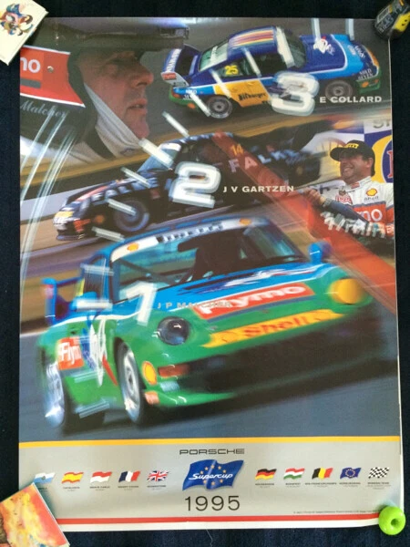 Póster de carrera original vintage RARO Porsche Super Cup 1995 993 RS 40x30 pulgadas Foto 1 de 1