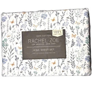 Rachel Zoe Garden Floral Butterfly Bees Dragonfly KING Sheet Set Cotton X Deep - Picture 1 of 7