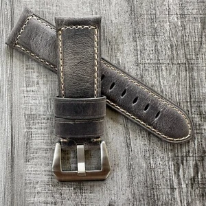 Correa de reloj de cuero gris 24 mm de calidad premium - Compatible con relojes Panerai - Imagen 1 de 11
