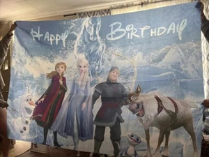 Happy Birthday Backdrop 72in X 58in Frozen Themed - Picture 1 of 5