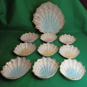 Juego de 1 plato grande y 9 pequeños KPM Scallop Seashell hecho en Alemania hermoso raro - Imagen 1 de 12