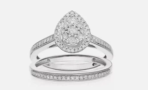 H Samuels 9 Carat White Gold Diamond 0.33 ct Perfect Fit Pear Bridal Set Sz K - Picture 1 of 15