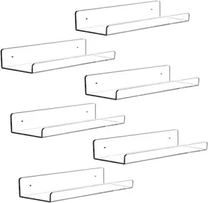 6 PK Acrylic Floating Shelves for Wall Storage, 15"x4" Deep 3", Clear - Picture 1 of 10