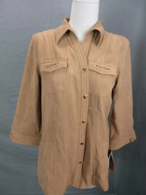 Blazer Top Nuevo con Etiquetas Colección JM Talla PM Mujer Marrón Manga 3/4 Abotonada T989 Foto 1 de 4