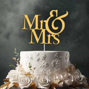 Mr & Mrs Wedding Mirror Acrylic Cake Topper Wedding Party Cake Decoration - Picture 1 of 11