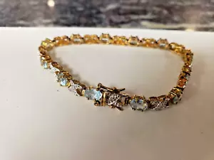 VINTAGE 925 VERMEIL TOPAZ & DIAMOND XO TENNIS BRACELET - Picture 1 of 5