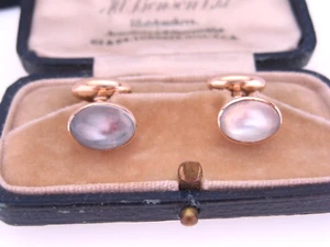 Antique Edwardian Art Deco era 14K Gold Moonstone Cabochon Cufflinks Buttons - Picture 1 of 14