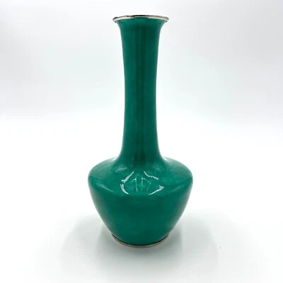 Antique Japanese Sato Ando Wireless Cloisonne Vase in Teal  w/Floral Pattern - Image 1 of 4