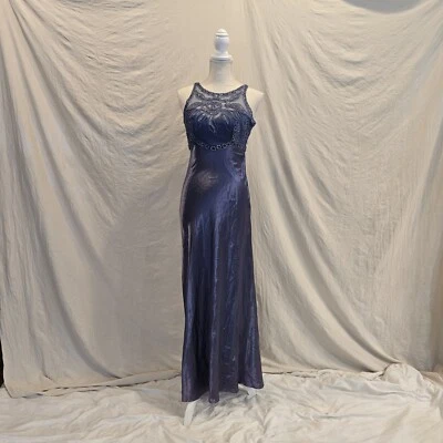 Vestido hoco vintage años 90 Y2k azul iridiscente púrpura caprichoso cintura imperio graduación Foto 1 de 4