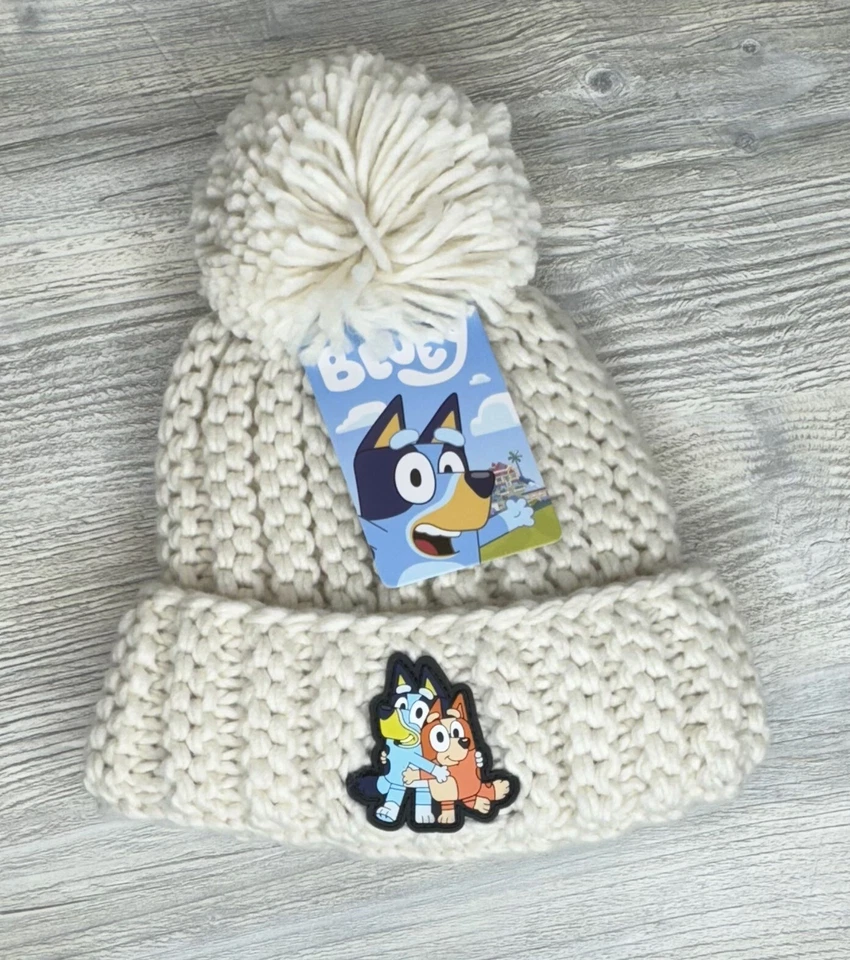 Nuevo Gorro Gorro Azul Logo Niño Pequeño OSFM Crema Pom Tejido Puños Invierno Nuevo con Etiquetas Foto 1 de 4