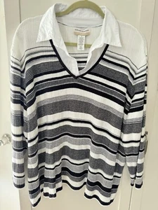 Pull femme Alfred Dunner taille 3X noir rayé côtelé tricot superposé croisière - Photo 1/6