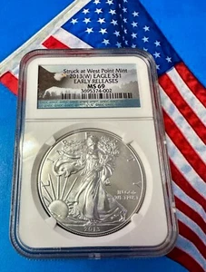 2013 W $1 AMERICAN SILVER EAGLE NGC MS69 STRUCK AT WEST POINT MINT - Picture 1 of 3