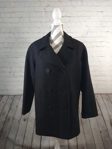 VINTAGE SAMANTHA TAYLOR black wool pea coat - Sz 16 / BARELY WORN / MADE IN USA - Picture 1 of 17